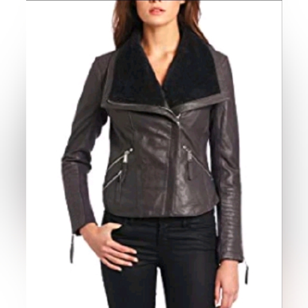 BCBG‎ BCBGeneration Charcoal Leather Moto Jacket - Size Small